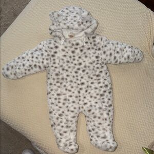 Spotted Faux Fur Hooded Baby One-Piece Footie - Cozy Winter Coverall